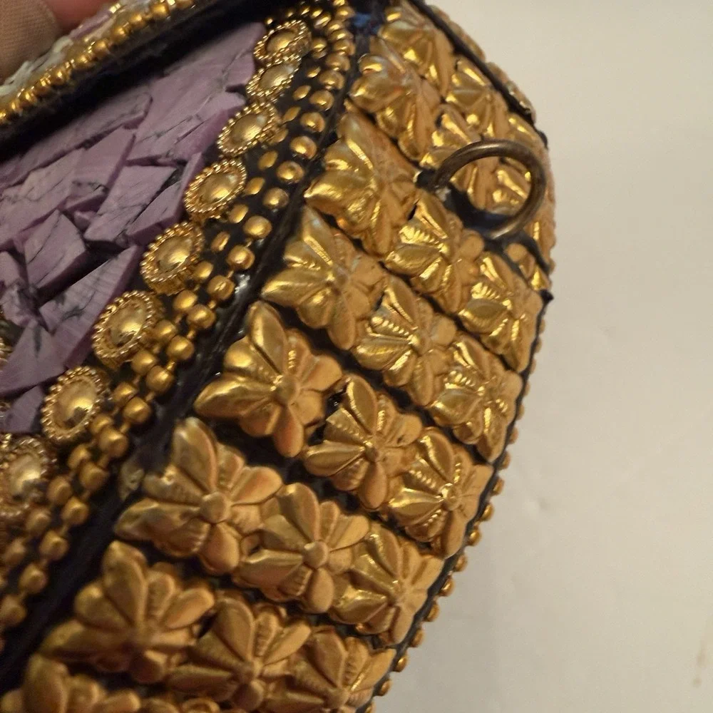 Ramla Bag Clutch Shoulder Bag Lavender‎ Gold White Stone Party Formal Event New